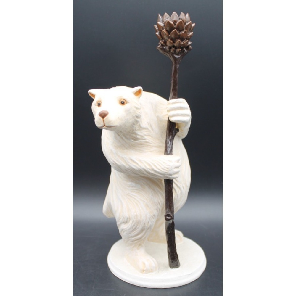 Department 56 Polar Bear Pinecone Candle Holder Figurine Winter Lodge Decor 12"